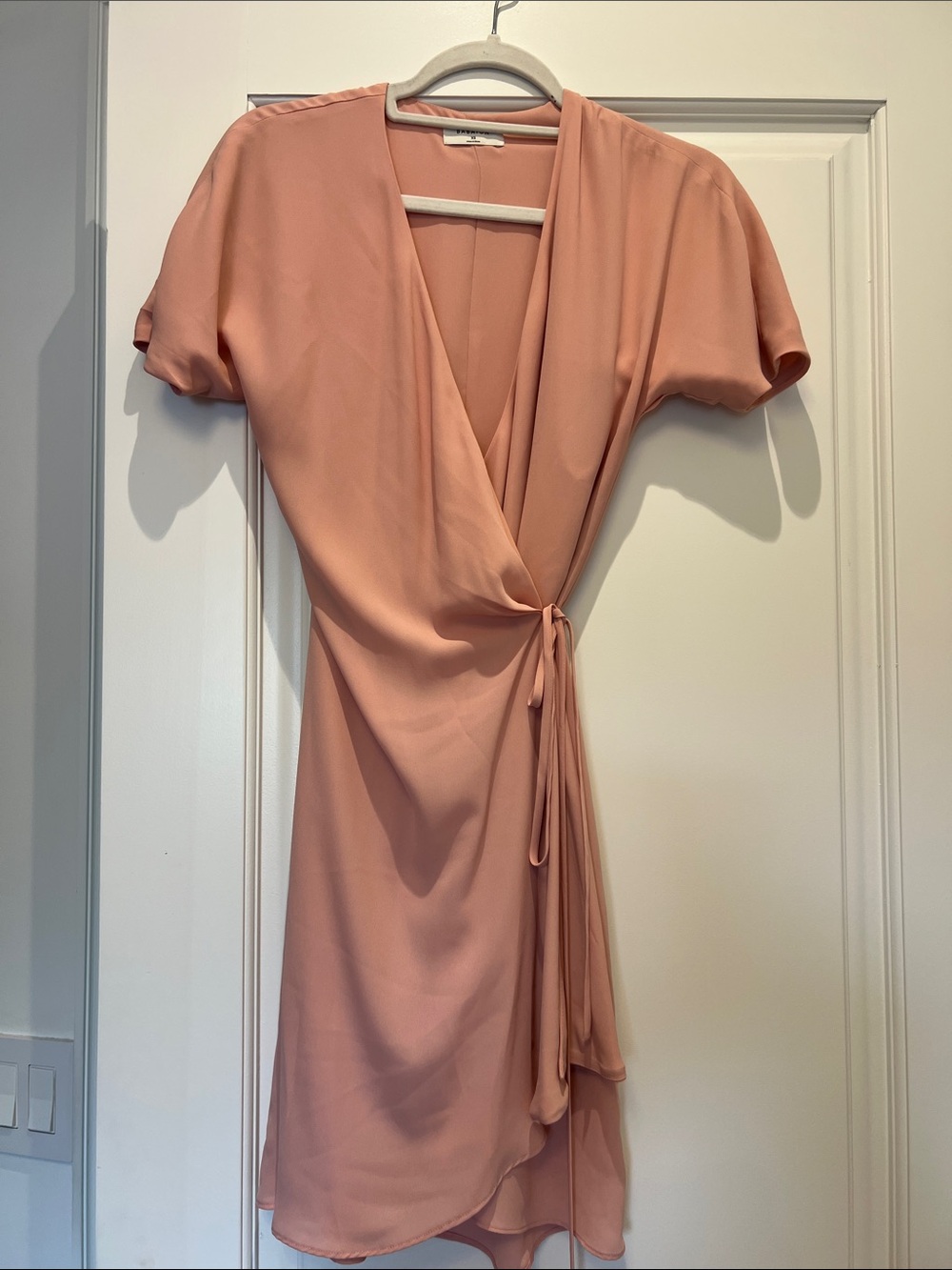 Babaton Peach Wrap Midi Dress with Tie Waist